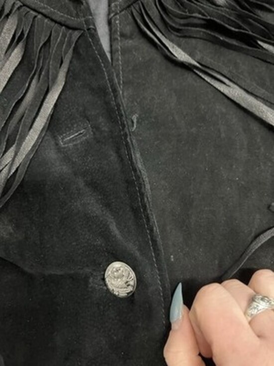 Cedars Black Suede Leather Fringe Jacket Western Cowgirl Size L vintage - Picture 6 of 7